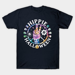 Hippie Halloween - Tie Dye Halloween Retro Groovy Flower Peace sign T-Shirt